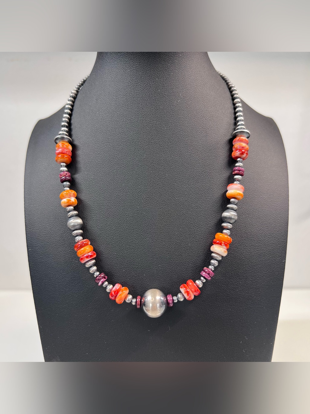 Native American Sterling Silver Desert Pearl & Spiny Oyster Necklace